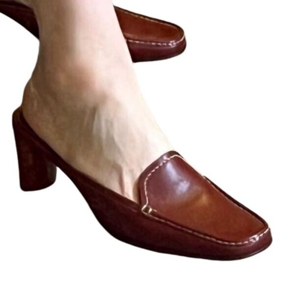 Cole Haan Country Cognac Brown Leather Contrast Stitching Slide Mule Loafers 10 - Picture 1 of 16
